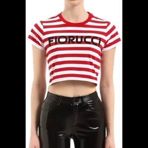 FIORUCCI Stripe Cropped Tee in Red & White